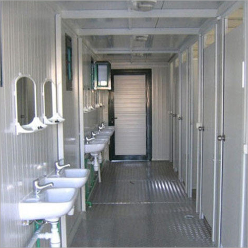 Prefabricated Toilet - Steel 20ft Container | 4 Flush Toilets, Countertop Wash Basins, LED Lighting
