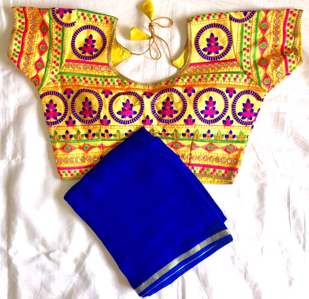 Ladies Designer Blouse - Silk Material, Short Sleeves, Golden Color | Embroidered Pattern For All Season Elegance