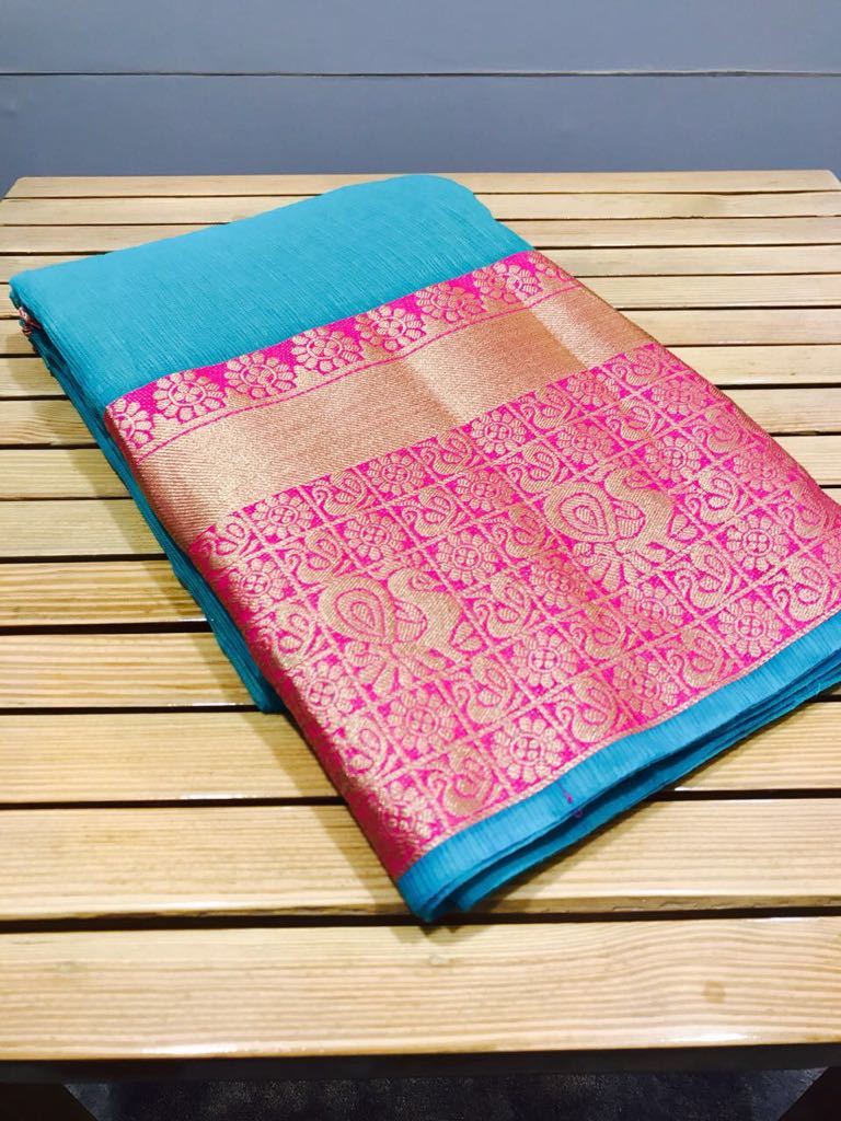 Chiffon Blue Designer Saree