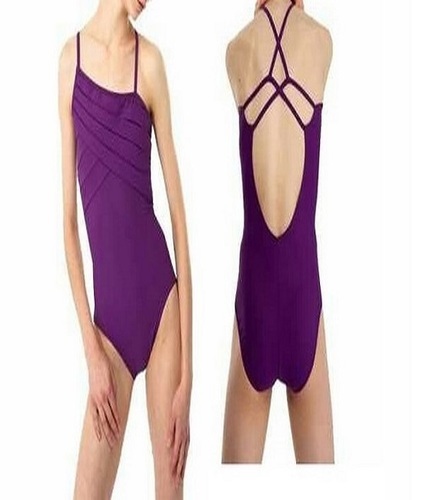 Purple Stripe Leotard Body Suit - Nylon Fabric, Large Size, Vibrant Purple Color | Suitable For All Seasons
