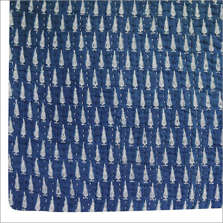 Kantha Quilt - 100% Cotton, 90x108 Inches | Reversible Bedding Throw, Hand Block Printed, Indigo Blue With Stunning Prints