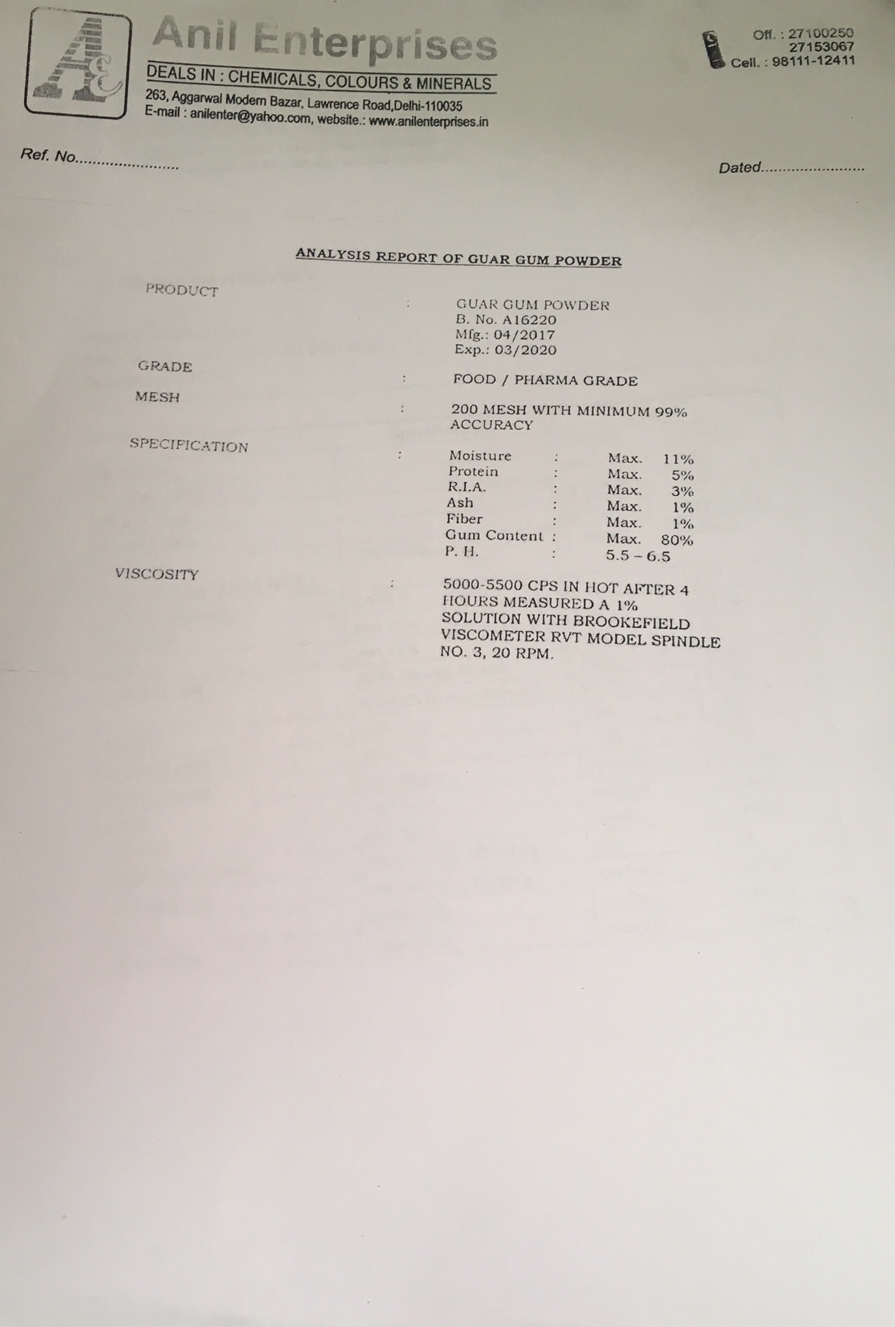 Guar Gum Powder - Industrial Grade | 100% Purity, Easy Melt, Versatile Applications In Textile, Cosmetics, And More