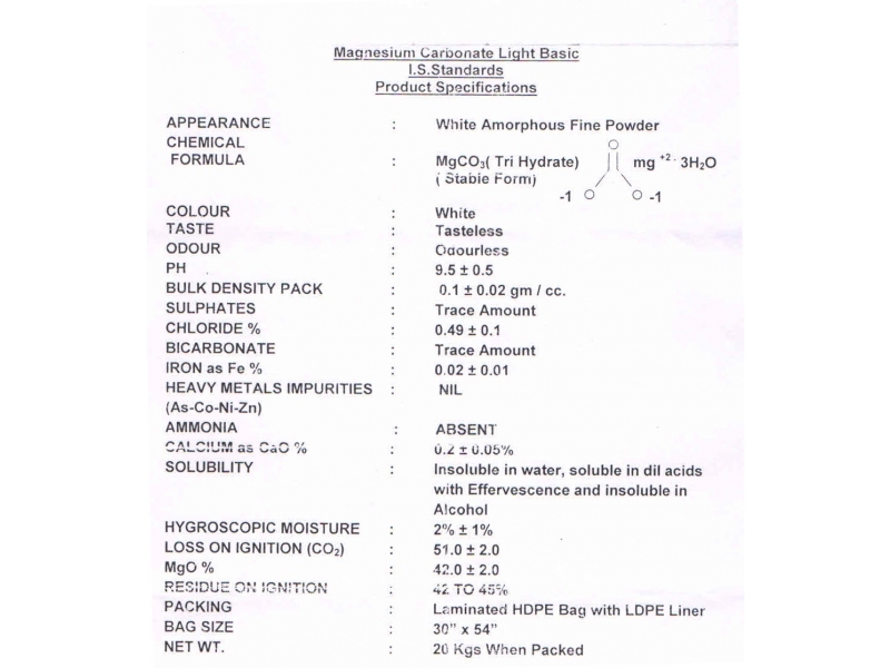 Magnesium Carbonate Light Application: Industrial