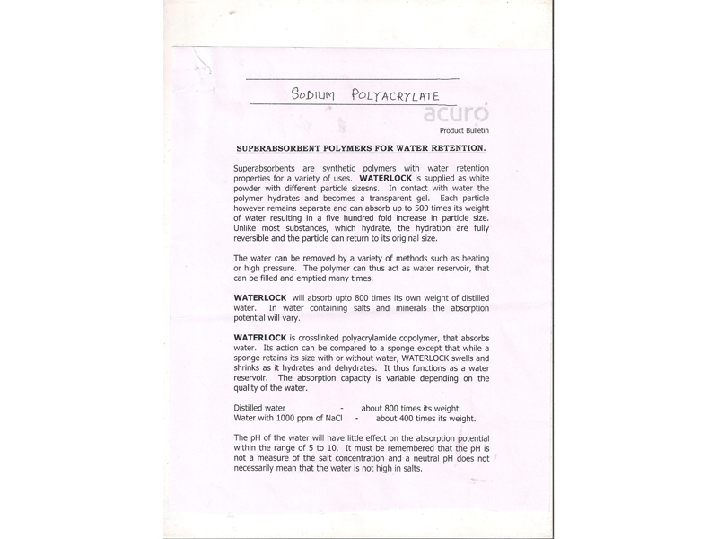 Sodium Poly Acrylate Application: Industrial