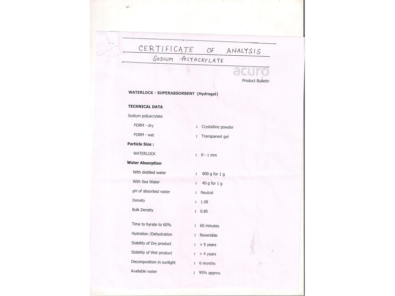 Sodium Poly Acrylate Application: Industrial