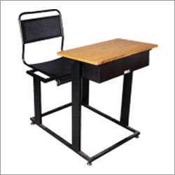 Black And Wooden Single Seater School Bench