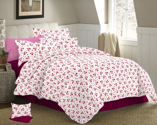 Printed Bedsheet - 100% Cotton Satin, 90x100cm Size, With 2 Pillow Covers, Available In 4 Colors, Printed Pattern, Plain Style