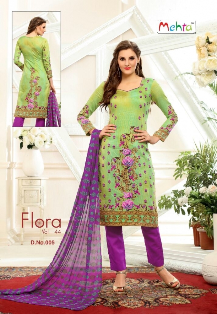 Flora - Cotton Printed Churidar Set, 2.5m Top, 2m Bottom, 2.25m Dupatta | Mixed Color, Full Sleeves, Waterproof Packing