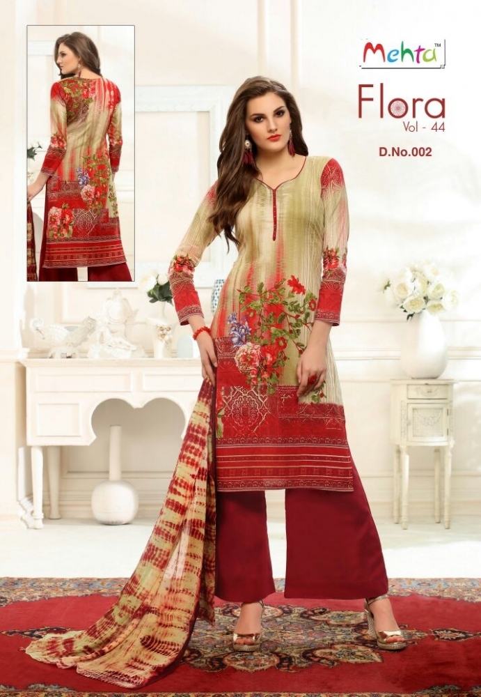 Flora - Cotton Printed Churidar Set, 2.5m Top, 2m Bottom, 2.25m Dupatta | Mixed Color, Full Sleeves, Waterproof Packing