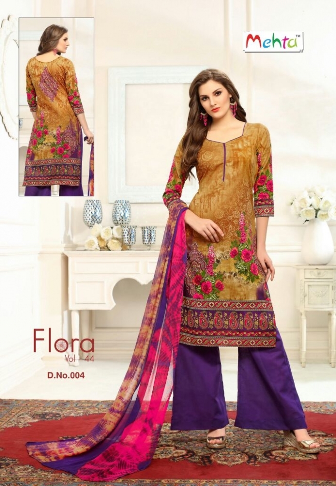 Flora - Cotton Printed Churidar Set, 2.5m Top, 2m Bottom, 2.25m Dupatta | Mixed Color, Full Sleeves, Waterproof Packing