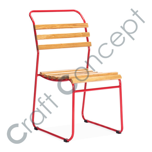 Red Metal & Wood Tram Chair - Eco-Friendly Iron & Wooden Slatted Design | Contemporary Indoor/Outdoor Furniture, No Assembly Required, Perfect for Living Rooms