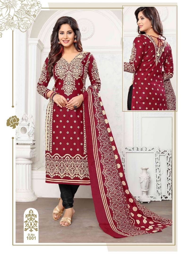 Sabana - Cotton Ethnic Churidar Set, 2.5m Top, 2m Bottom & 2.25m Dupatta | Black & Red, Full Sleeves, Custom Logo, All Season, Printed Pattern