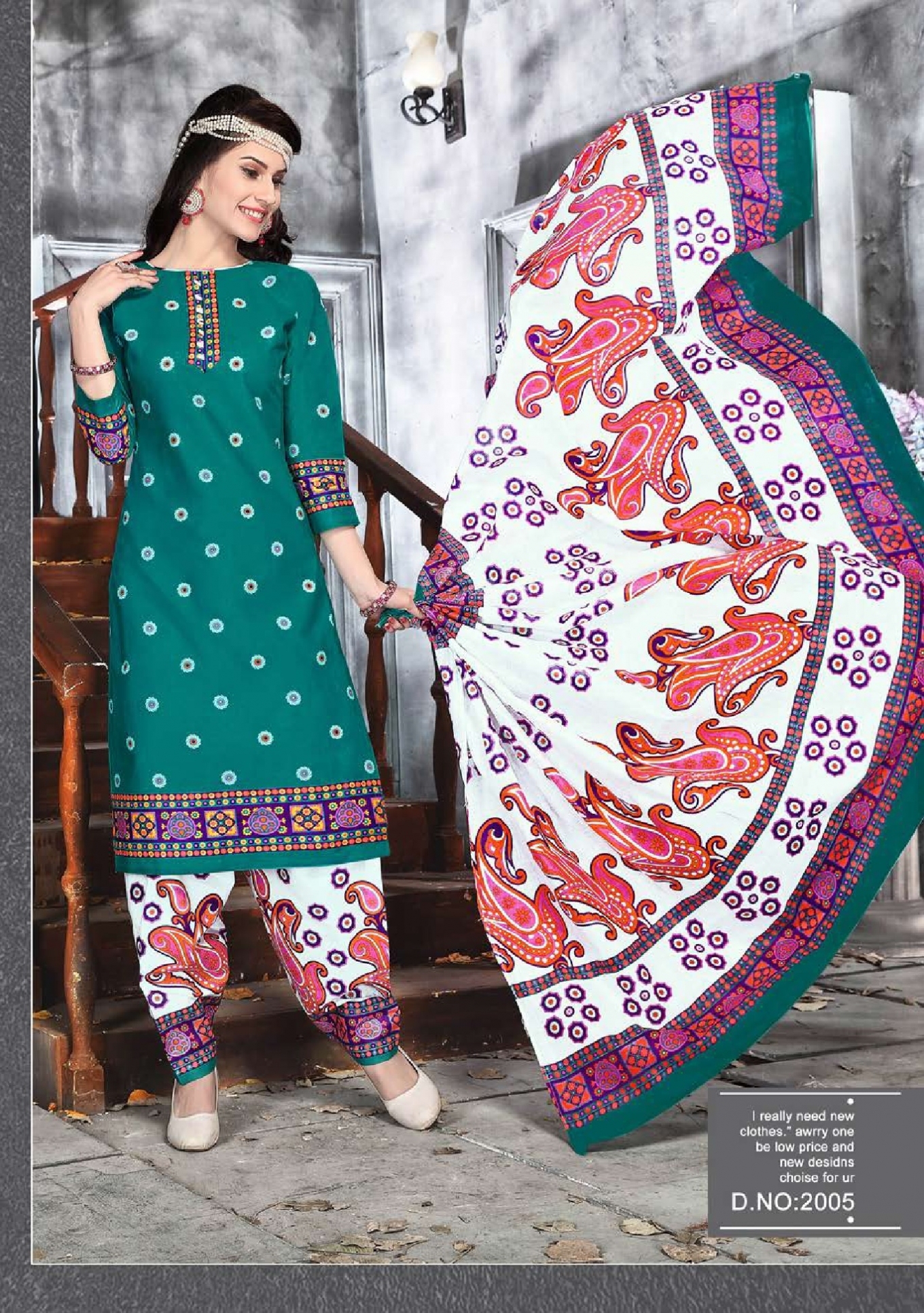Gamthi - Cotton Printed Churidar Set 2.5m, 2m Bottom, 2.25m Dupatta | Pink And Blue, Full Sleeves, Waterproof Care