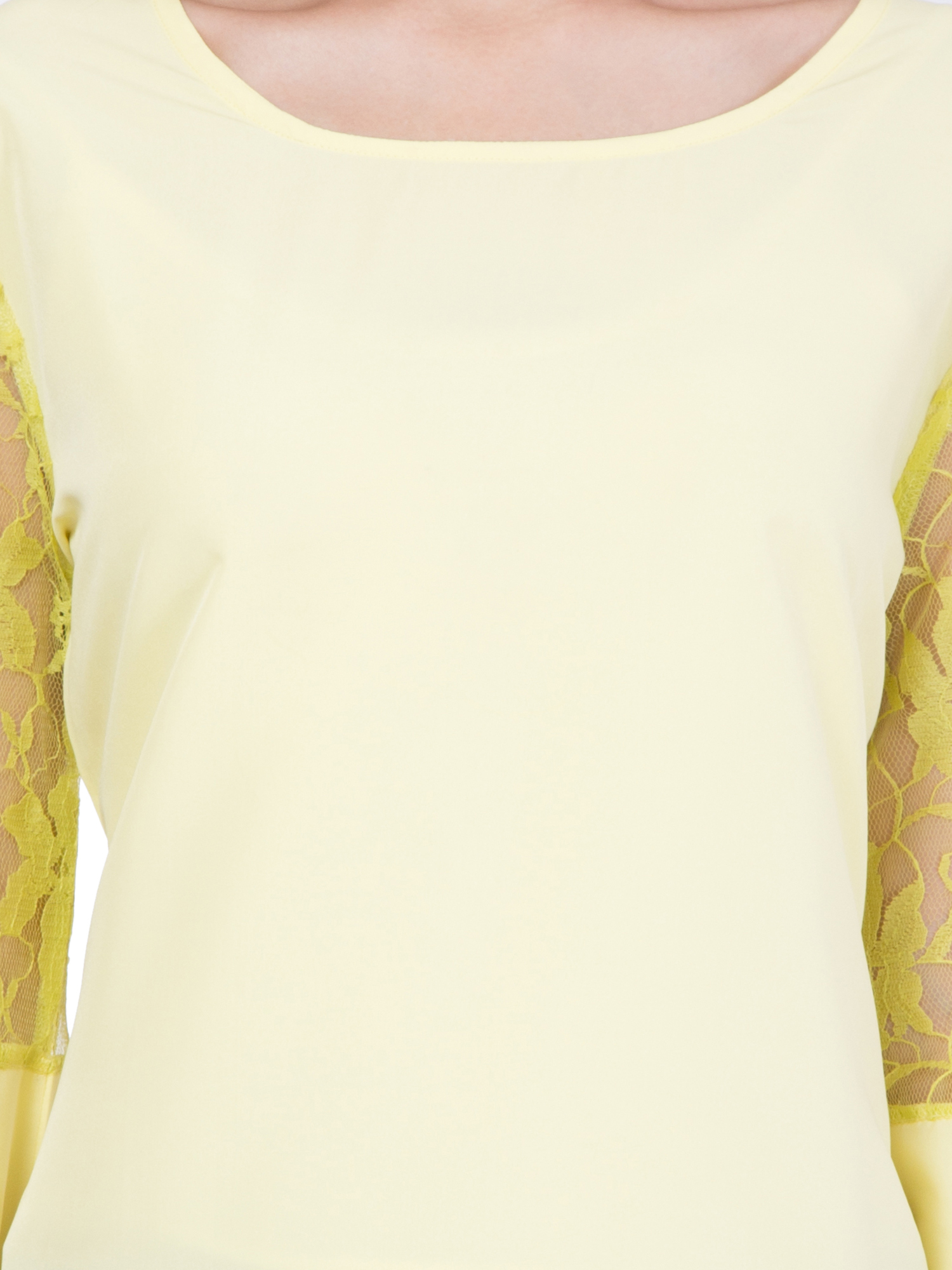 Crepe Top - Full Sleeves, Xs To Xl | Dyed Pattern, Lace Decoration, Modern Ethnic Design, 939.8mm Bust Size, 965.2mm Hip Size