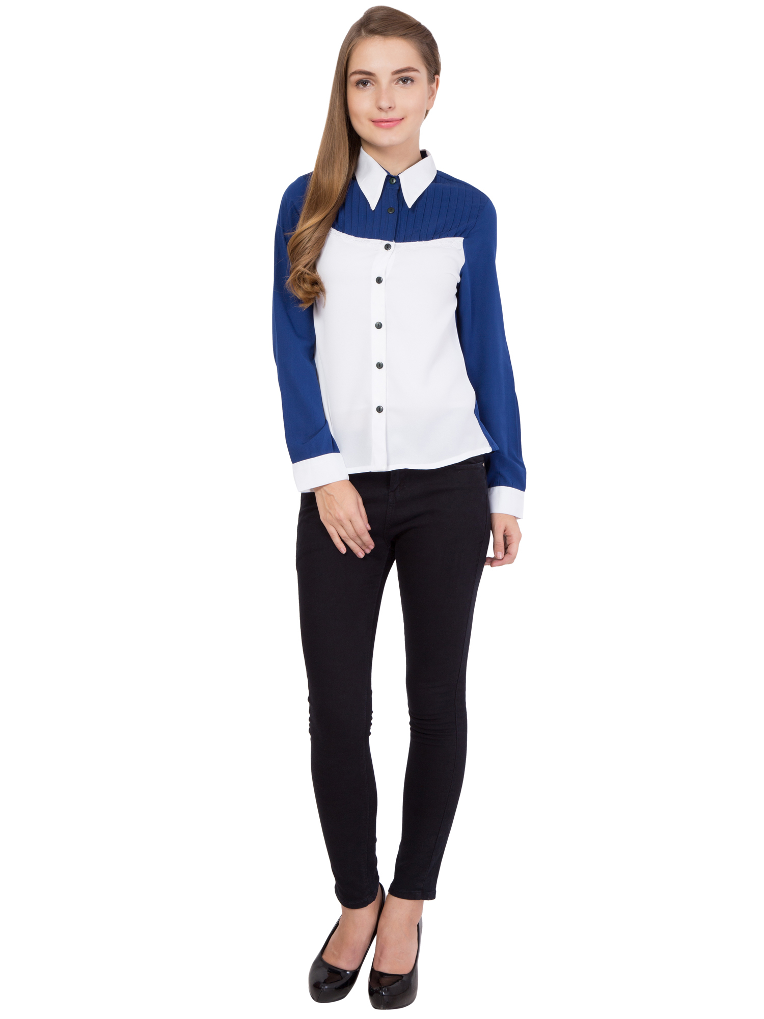 Shirt - Crepe Material, Bust Size 914.4mm, Hip Size 965.2mm, Full Sleeves, Length 584.2mm, Classic Dress Type, Washable, Pleat Technics, Logo Detail