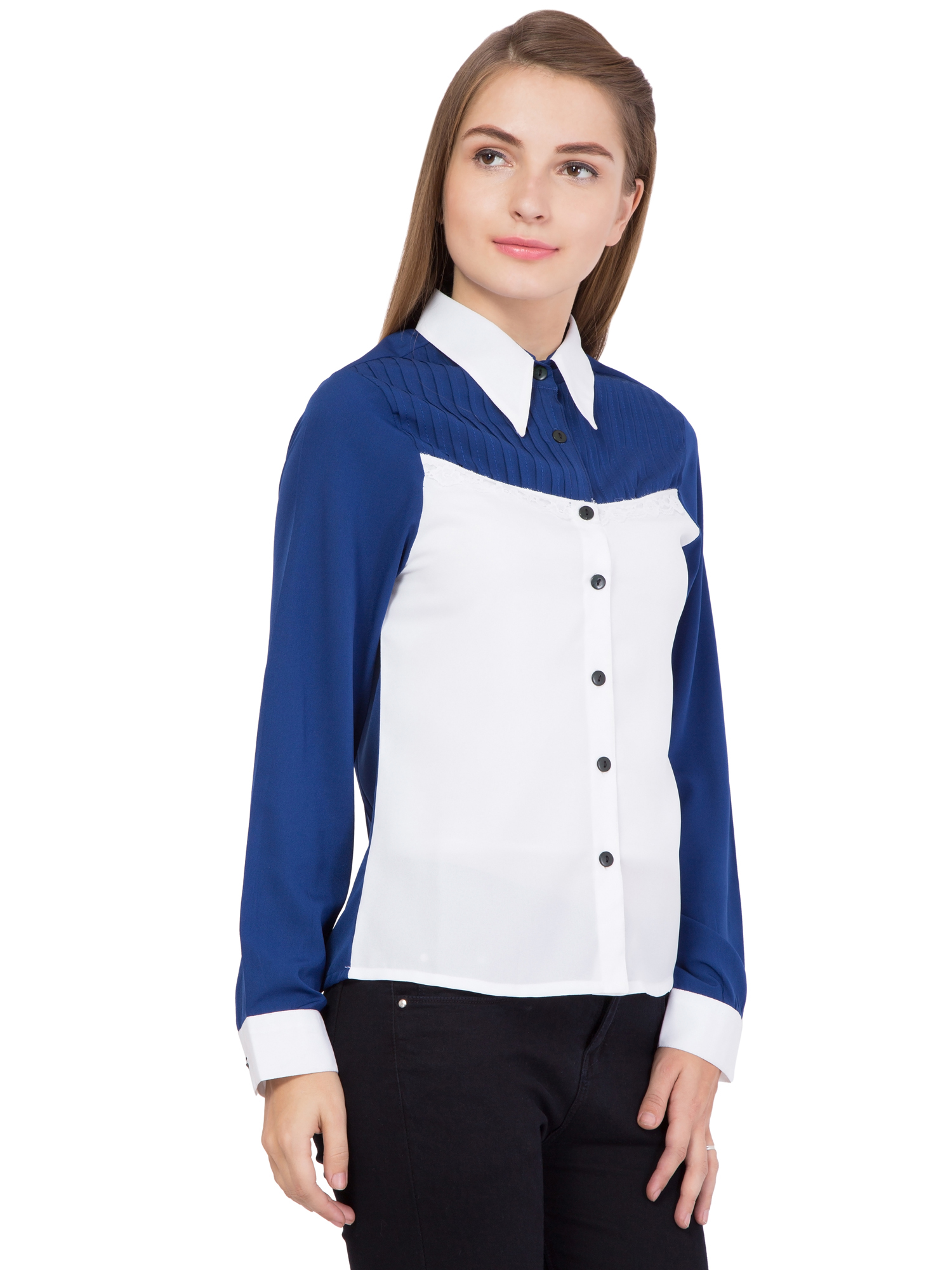 Shirt - Crepe Material, Bust Size 914.4mm, Hip Size 965.2mm, Full Sleeves, Length 584.2mm, Classic Dress Type, Washable, Pleat Technics, Logo Detail