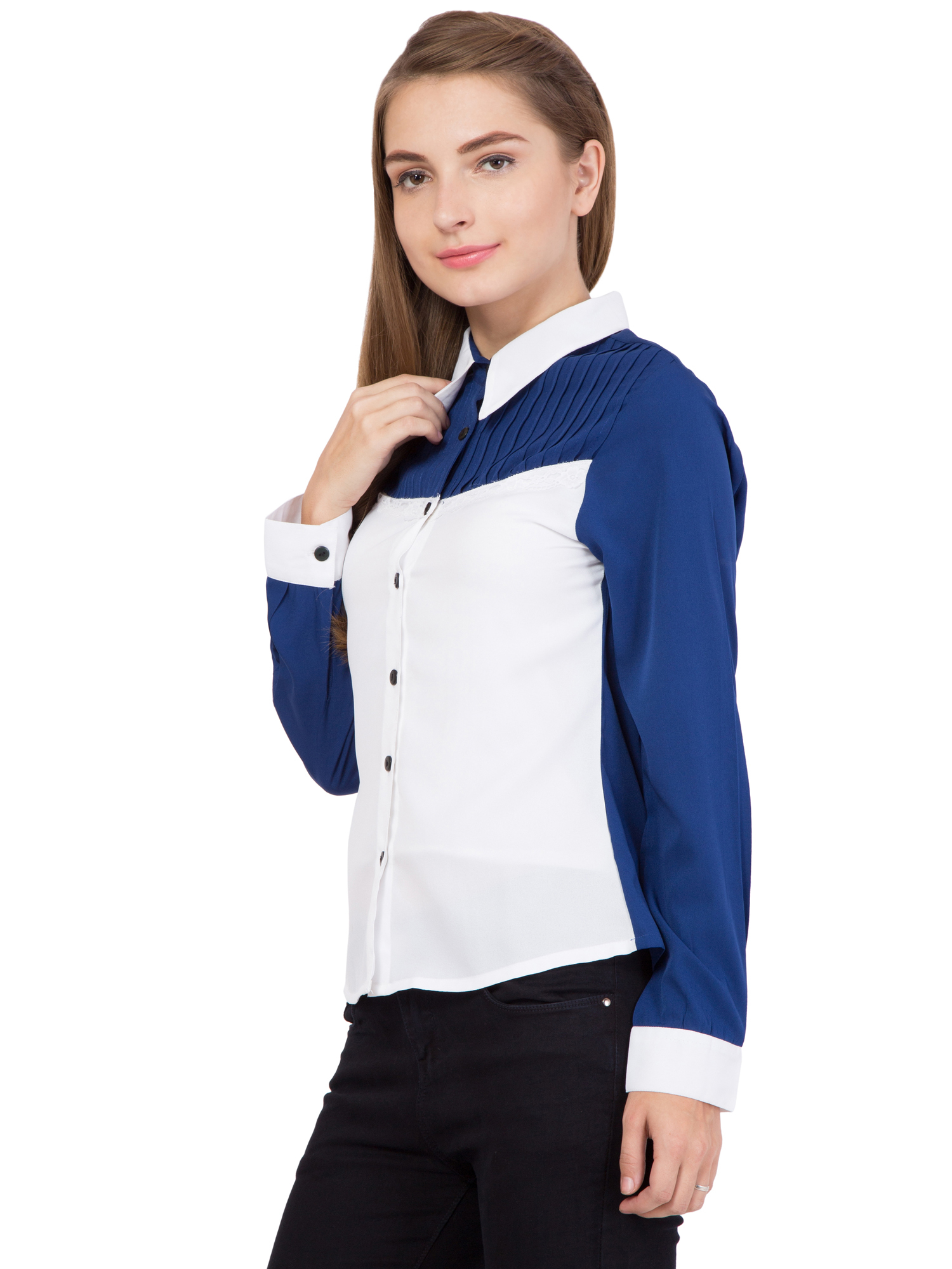 Shirt - Crepe Material, Bust Size 914.4mm, Hip Size 965.2mm, Full Sleeves, Length 584.2mm, Classic Dress Type, Washable, Pleat Technics, Logo Detail
