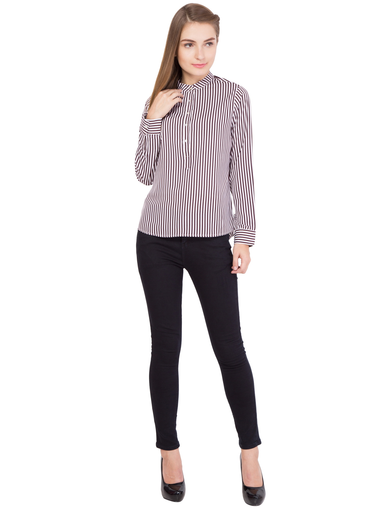 Shirt - Crepe, Bust Size 939.8 Mm, Length 609.6 Mm, Waist Size 35, Full Sleeves, Striped Pattern, Cloth Decoration | Classic Ethnic Design, All Season Wear