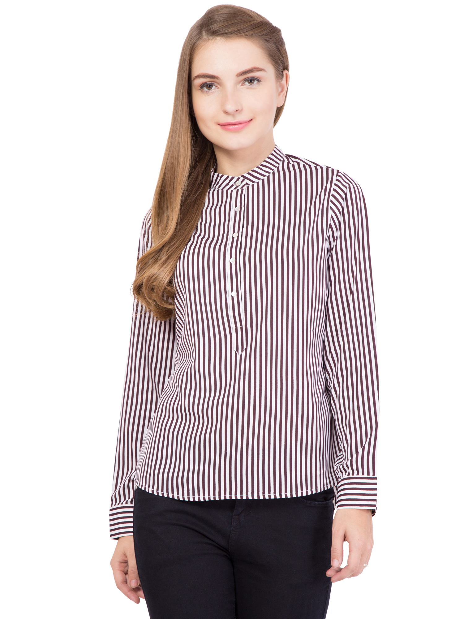 Shirt - Crepe, Bust Size 939.8 Mm, Length 609.6 Mm, Waist Size 35, Full Sleeves, Striped Pattern, Cloth Decoration | Classic Ethnic Design, All Season Wear