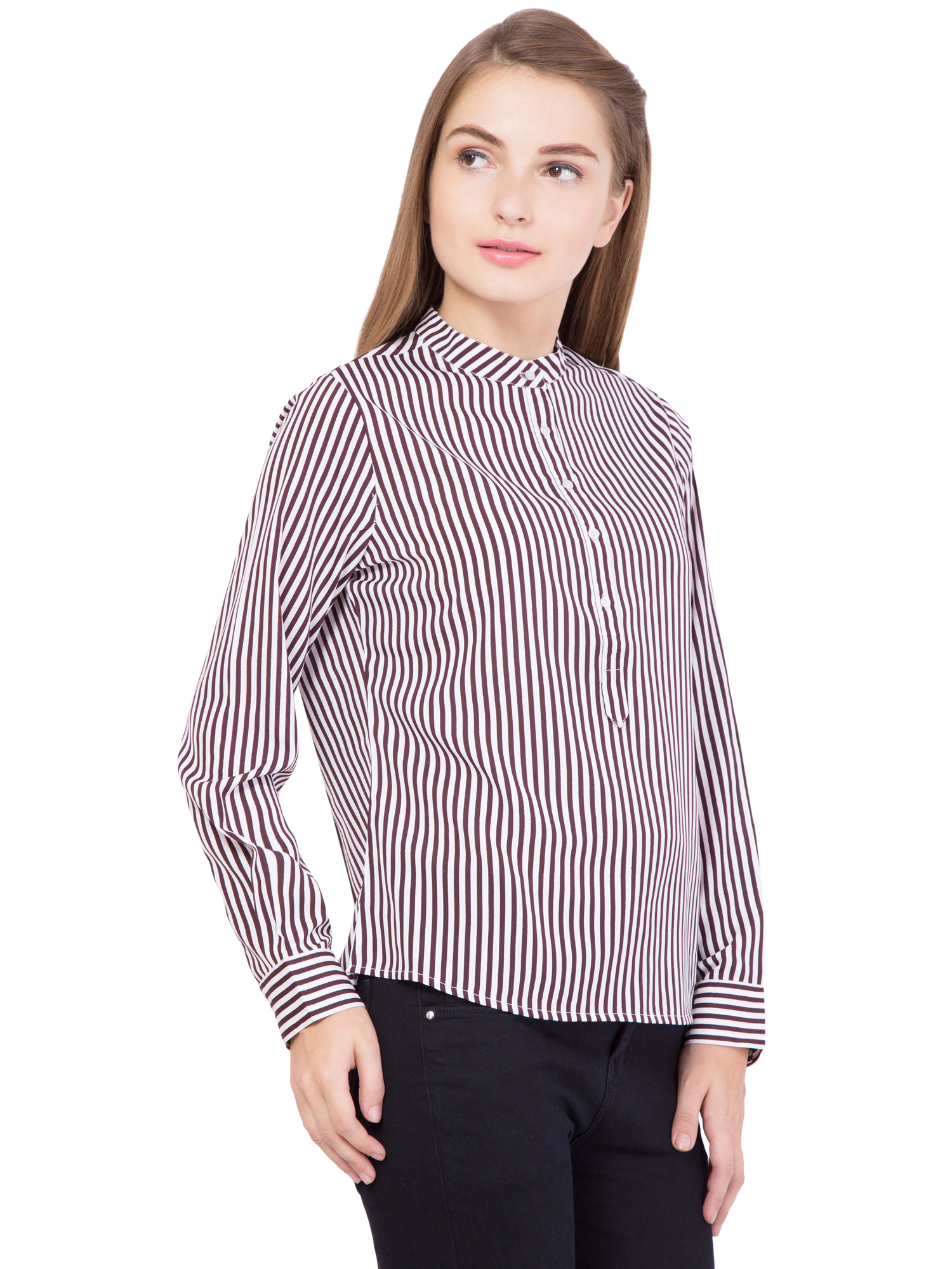 Shirt - Crepe, Bust Size 939.8 Mm, Length 609.6 Mm, Waist Size 35, Full Sleeves, Striped Pattern, Cloth Decoration | Classic Ethnic Design, All Season Wear