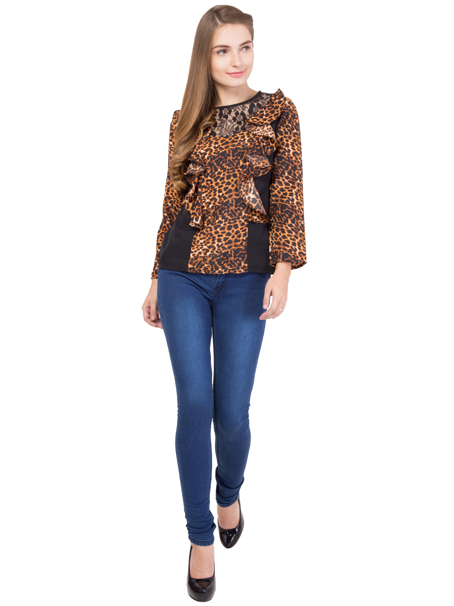 Tops - Crepe Material, Size Xs To Xl, Bust 939.8 Mm, Length 635 Mm, Full Sleeves, Classic Dress Type, Printed Design, Dry Clean Only