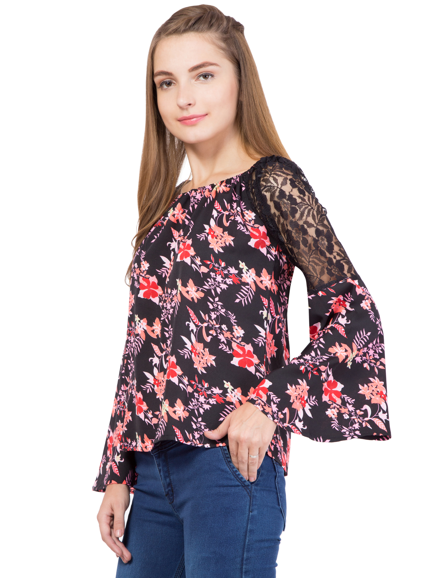 Tops - Crepe Fabric, Bust Size 1041.4 Mm, Length 584.2 Mm, Full Sleeves, Casual Dress, Printed Pattern, Available Sizes Xs To Xl | Cloth Decoration, Our Logo