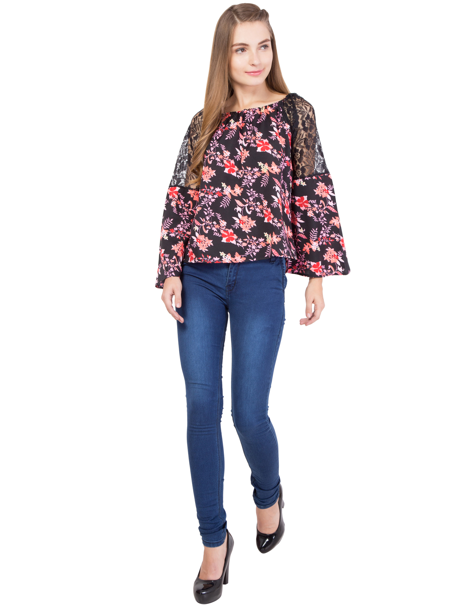 Tops - Crepe Fabric, Bust Size 1041.4 Mm, Length 584.2 Mm, Full Sleeves, Casual Dress, Printed Pattern, Available Sizes Xs To Xl | Cloth Decoration, Our Logo