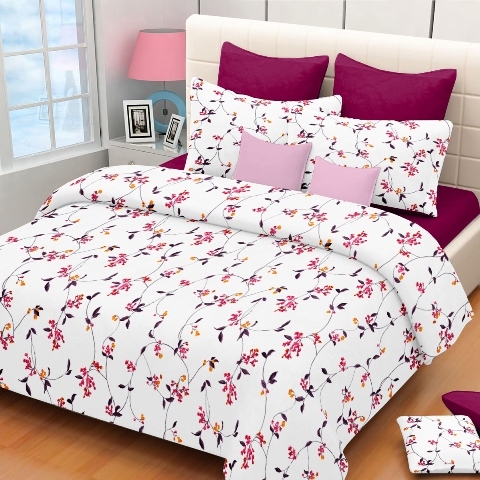 Double Size Bed Sheets - 100% Cotton Satin, 60x90 Dimensions, Available In 4 Colors - Printed Pattern, Includes 2 Pillow Covers