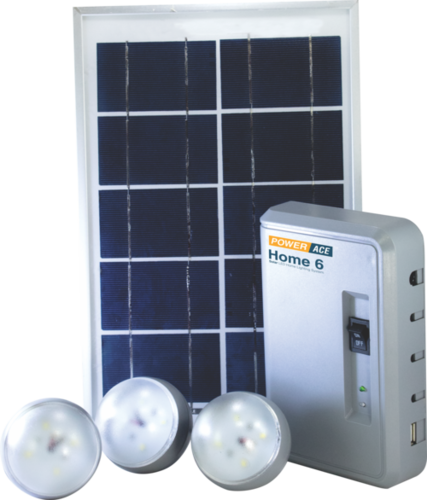 Solar Home Lighting System - ABS Material, Standard Size, Blue Color | 6W Solar Panel, 14+ Hours Runtime, Mobile Charging, 1-Year Warranty