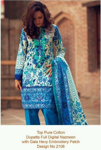 Pakistani Suit - Lawn Cotton Top, Dyed Cotton Bottom, Chiffon Dupatta | Unstitched Up To Size 42", Digital Printed And Embroidered, Dry Clean Only