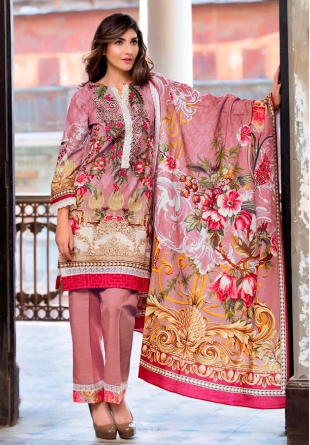 Pakistani Suit - Lawn Cotton Top, Dyed Cotton Bottom, Chiffon Dupatta | Unstitched Up To Size 42", Digital Printed And Embroidered, Dry Clean Only