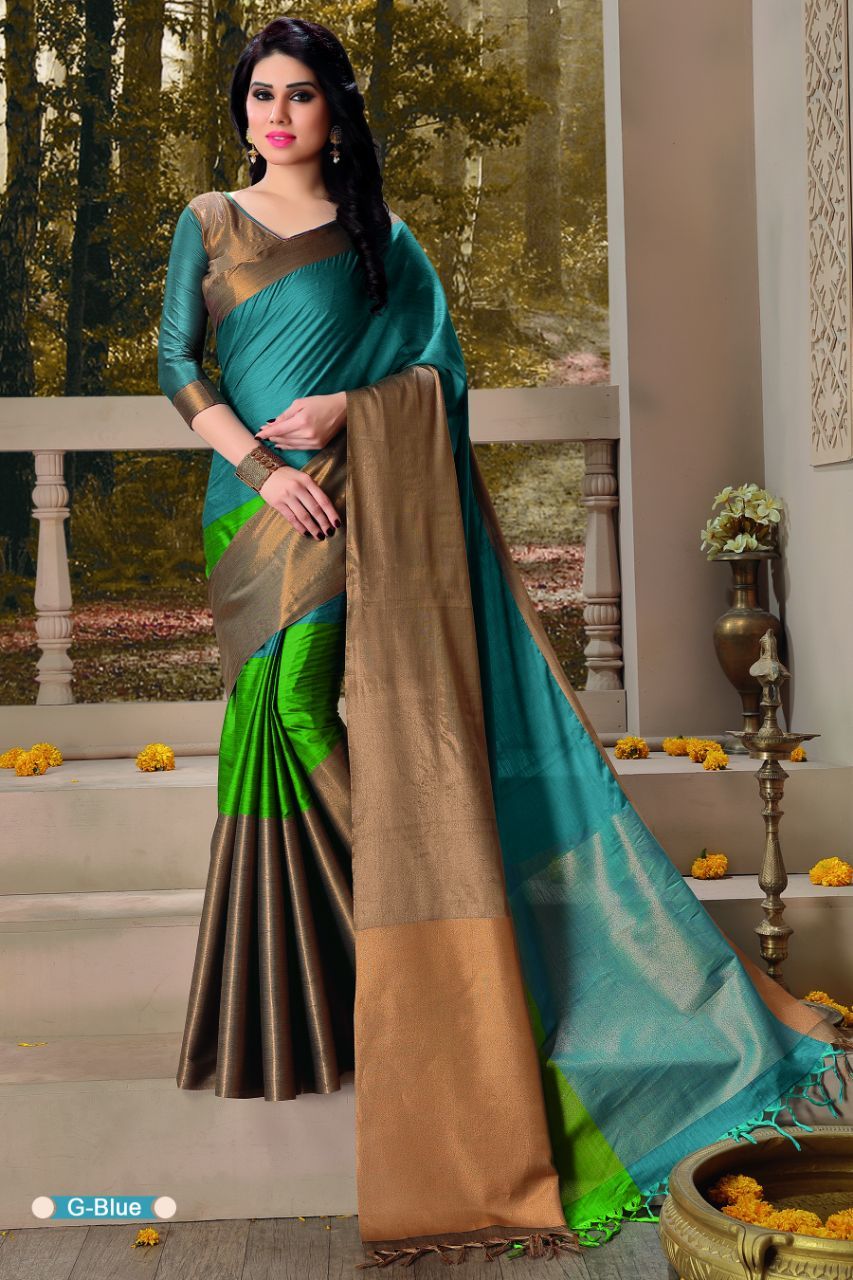 Cotton Silk Designer Saree - Customized Up To 42", Multi-color, Unstitched Blouse Included, Casual Wear, All Season