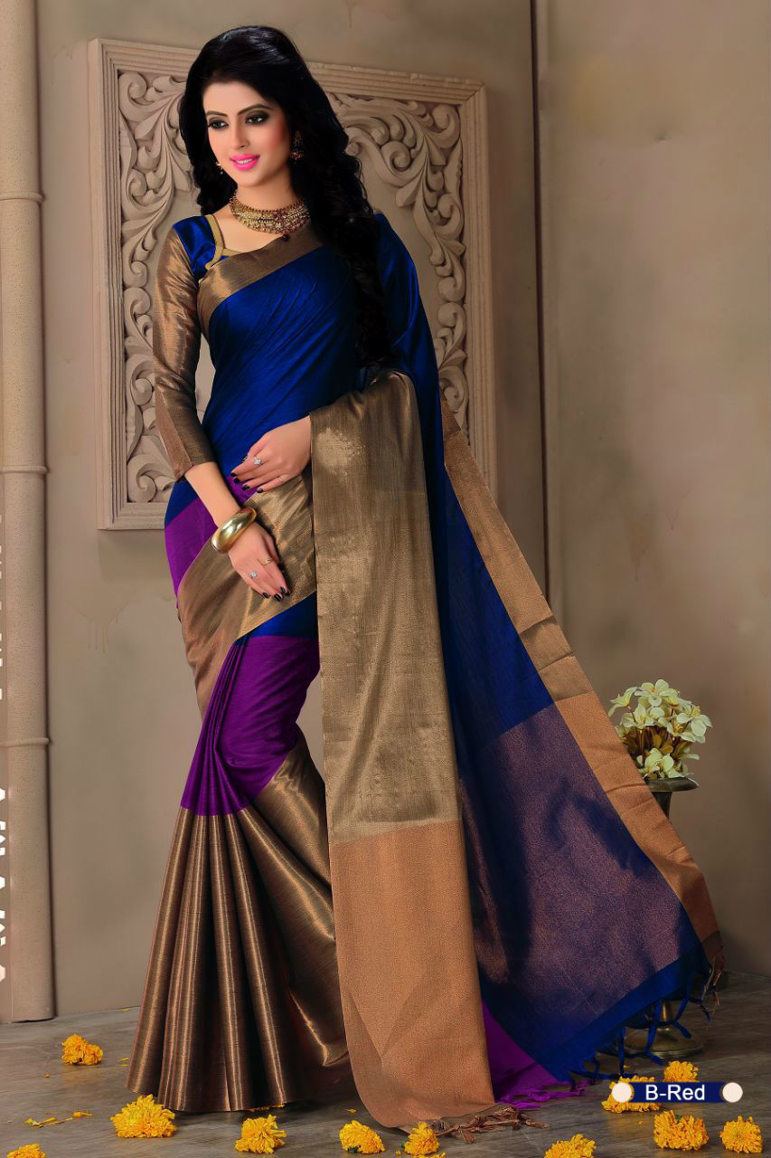 Cotton Silk Designer Saree - Customized Up To 42", Multi-color, Unstitched Blouse Included, Casual Wear, All Season