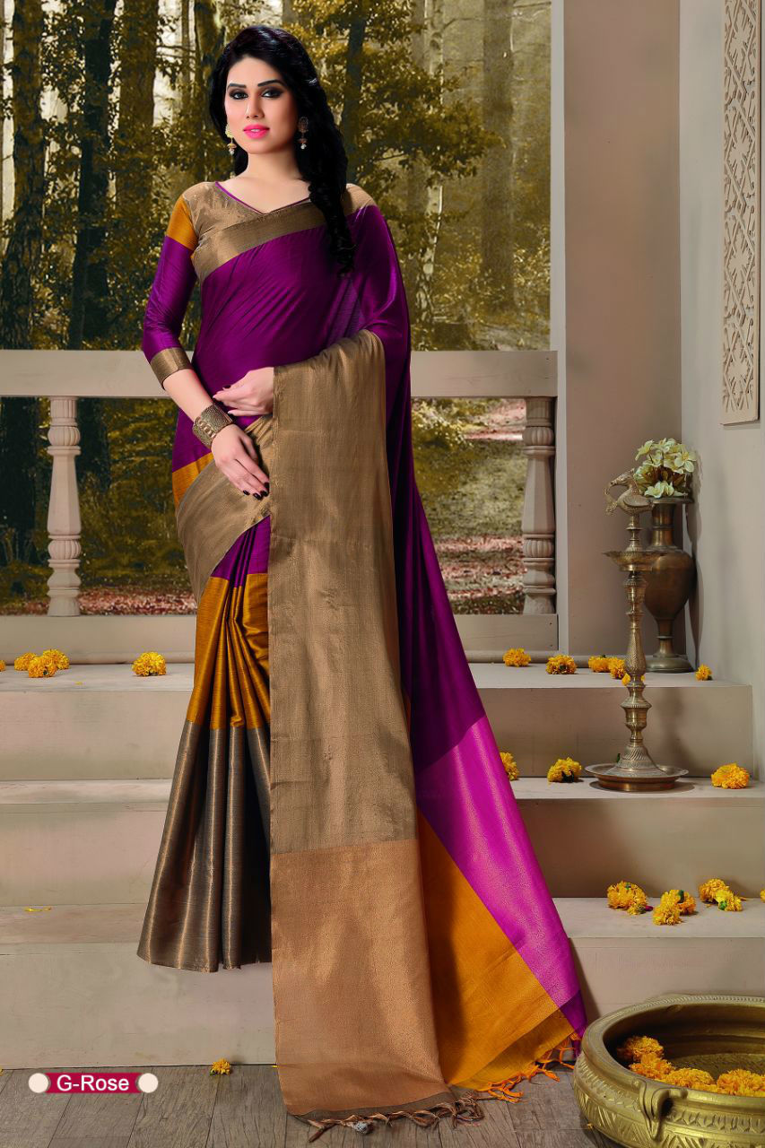Cotton Silk Designer Saree - Customized Up To 42", Multi-color, Unstitched Blouse Included, Casual Wear, All Season