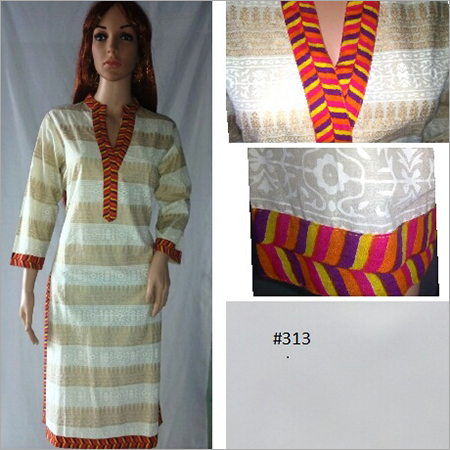 Designer Cotton Kurtis - Cotton Fabric, Knee-Length, Off-White Color, V-Neck, Three-Quarter Sleeve | Alluring Colors, Breathable, Comfortable Fit, Soft Texture, Easy Wash, Stylish Design
