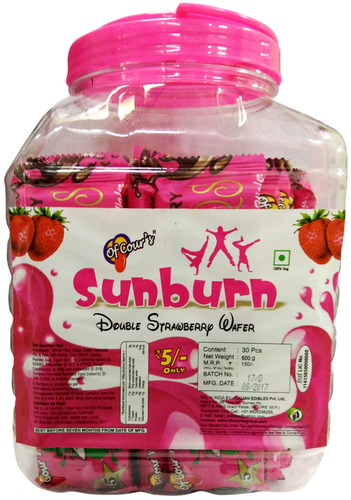 Sunburn Strawberry (Jar) - Plastic Jar, Pink, Double Strawberry Wafer | Sweet Treat, Bulk Packaging, Snack, Dessert