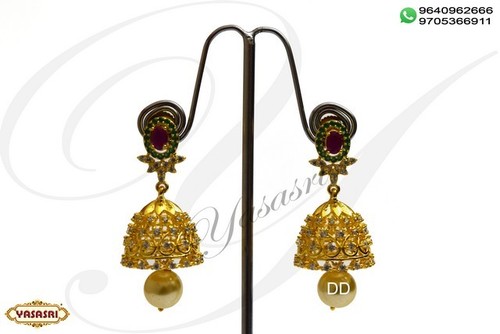 Ladies Designer Ear Rings - Gold, 3.5mm Thickness, 3-4g Weight | Crafted with Quartz and Ruby, Beautiful Design with Smooth Finishing