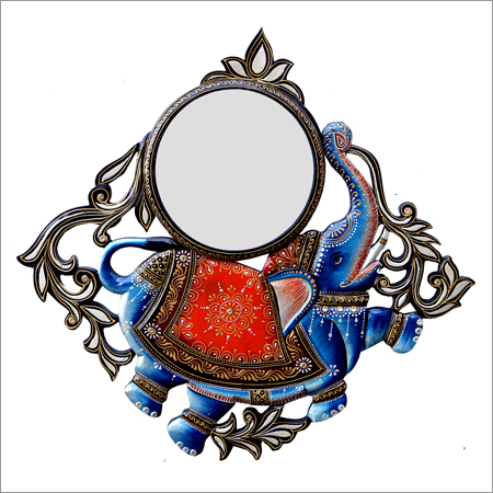 Elephant Shape Multi-Color Frame - Ceramic Material, Rectangular Design, Blue and Red Painted Finish | Stylish Decor for Home and Hotel Use