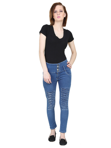Ladies Rough Jeans - Denim, Waist Size 30-36, Blue | Skinny Fit For All Seasons: Rainy, Spring, Summer, Winter