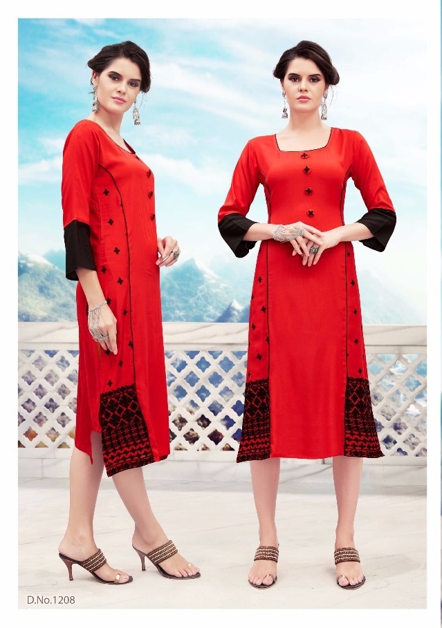 Designer Tunics - Rayon Fabric, A-line Readymade Kurtis In Sizes L, Xl, Xxl | Elegant Embroidery, Dry Clean Only