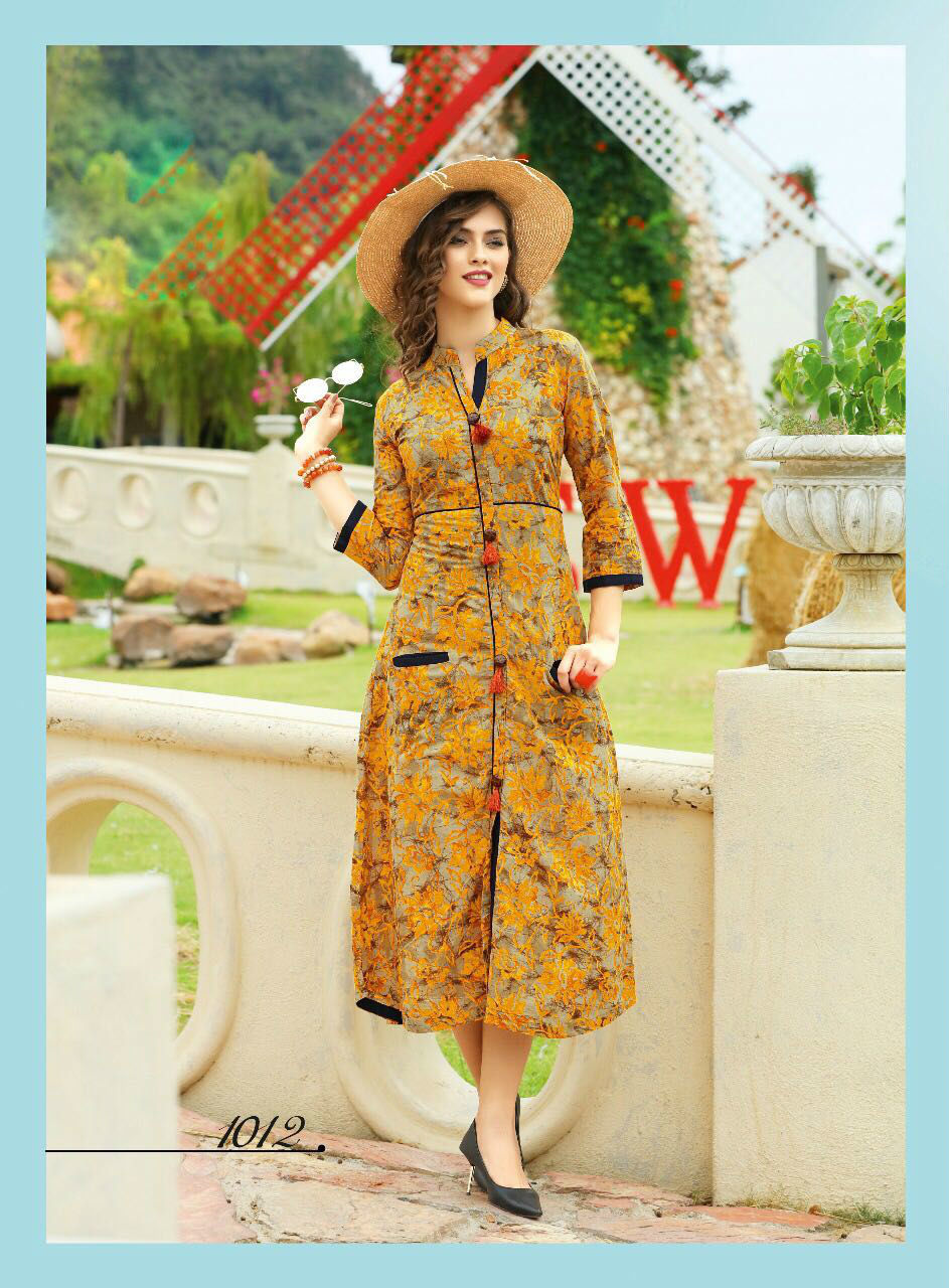 Online Kurtis - Dhabu Print Rayon & Cotton Slub Fabric, A-line Style In Sizes M-3xl | Dry Clean Only