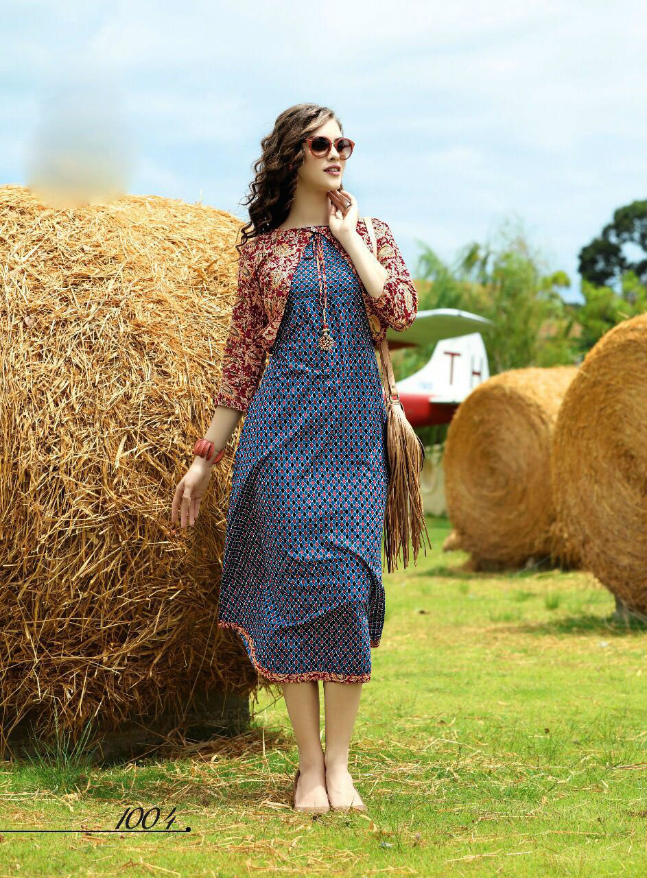 Online Kurtis - Dhabu Print Rayon & Cotton Slub Fabric, A-line Style In Sizes M-3xl | Dry Clean Only