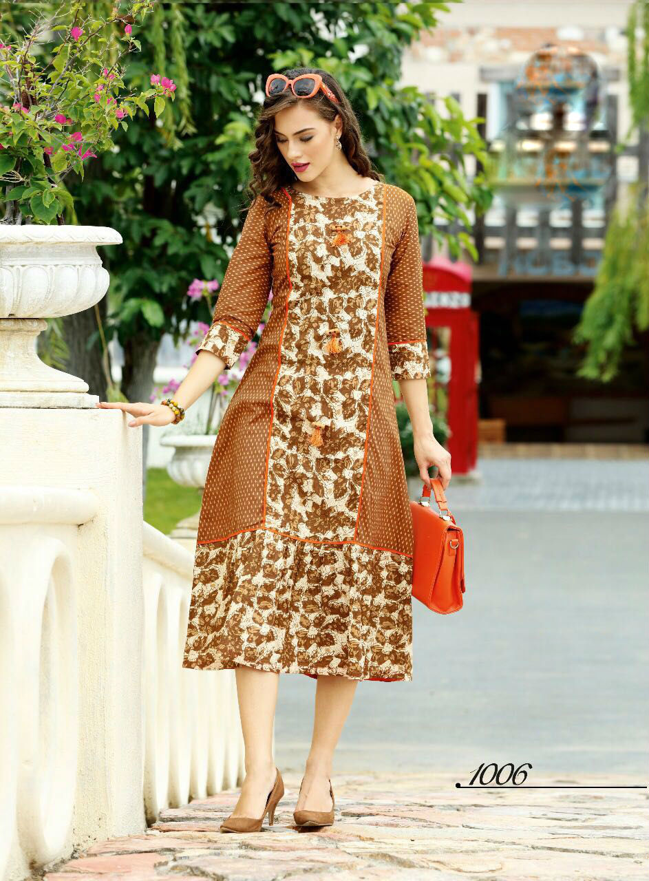 Online Kurtis - Dhabu Print Rayon & Cotton Slub Fabric, A-line Style In Sizes M-3xl | Dry Clean Only
