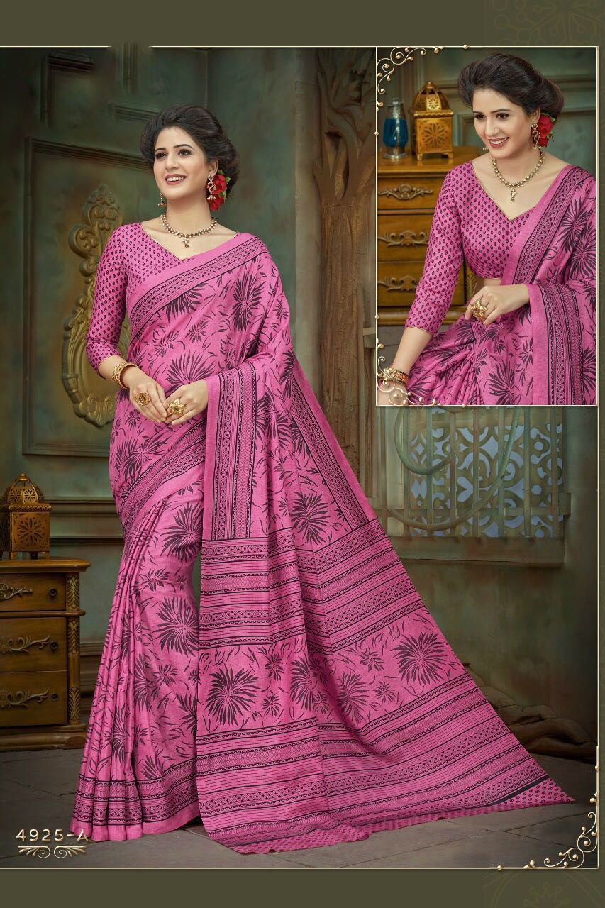 Designer Saree - Pure Cotton Silk Fabric, Unstitched Blouse, Customized Size Up To 42" | Printed Pattern, Elegant Latest Designs