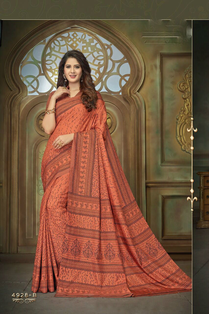 Designer Saree - Pure Cotton Silk Fabric, Unstitched Blouse, Customized Size Up To 42" | Printed Pattern, Elegant Latest Designs