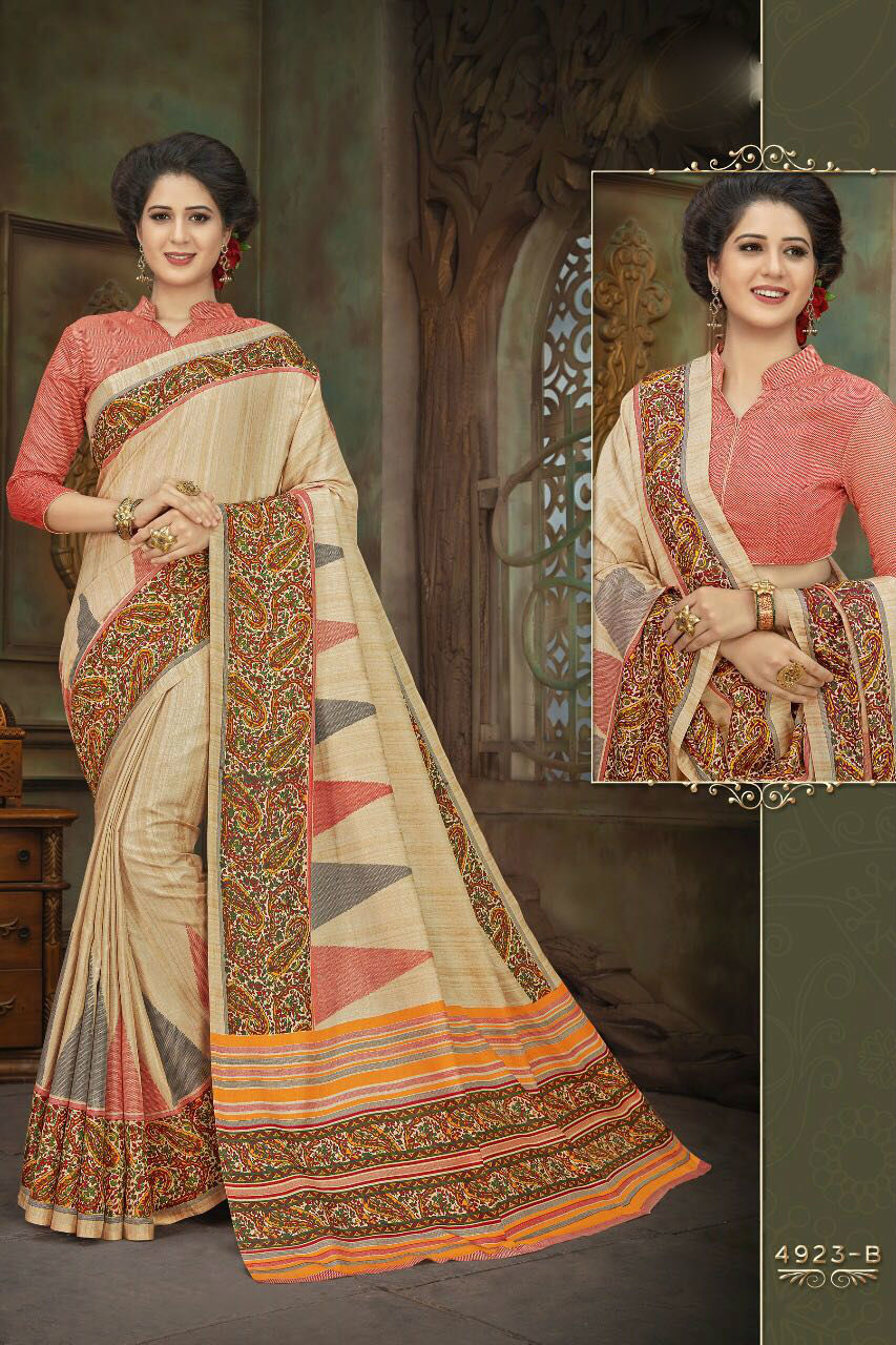 Designer Saree - Pure Cotton Silk Fabric, Unstitched Blouse, Customized Size Up To 42" | Printed Pattern, Elegant Latest Designs