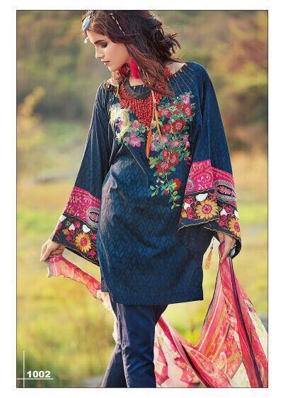 Pakistani Lawn Suits - Cotton Top, Semi Lawn Bottom, Chiffon Dupatta | Unstitched, Size Up To 42", Heavy Embroidery Work