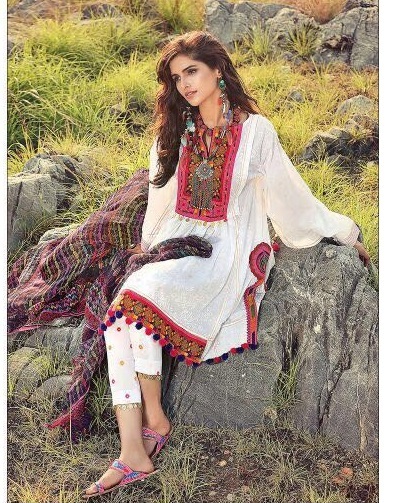 Pakistani Lawn Suits - Cotton Top, Semi Lawn Bottom, Chiffon Dupatta | Unstitched, Size Up To 42", Heavy Embroidery Work