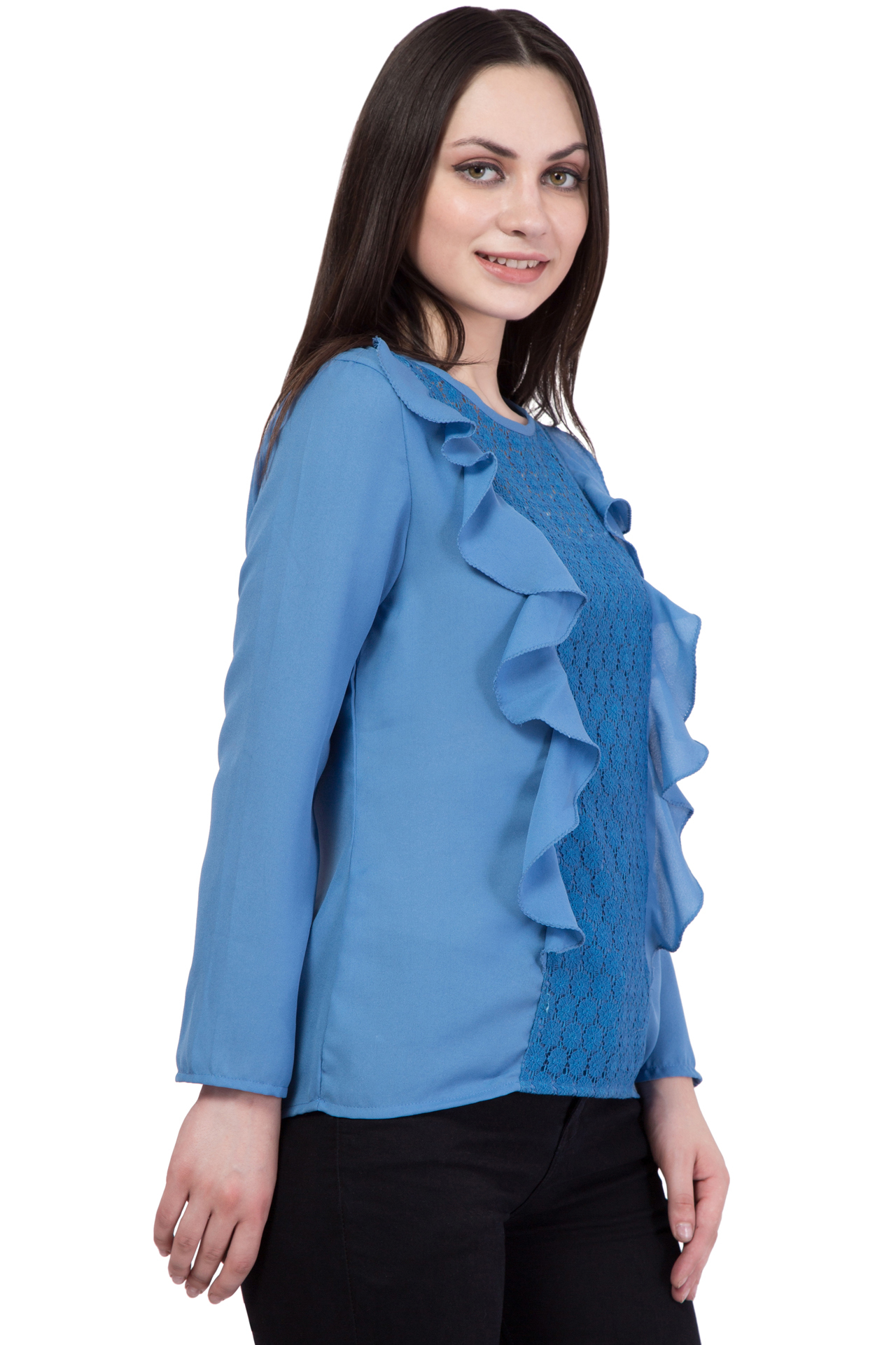 Poly Sumer Cool - Polyester Fabric, Xs To Xl Sizes | Classic Full Sleeve Top With Lace Decoration