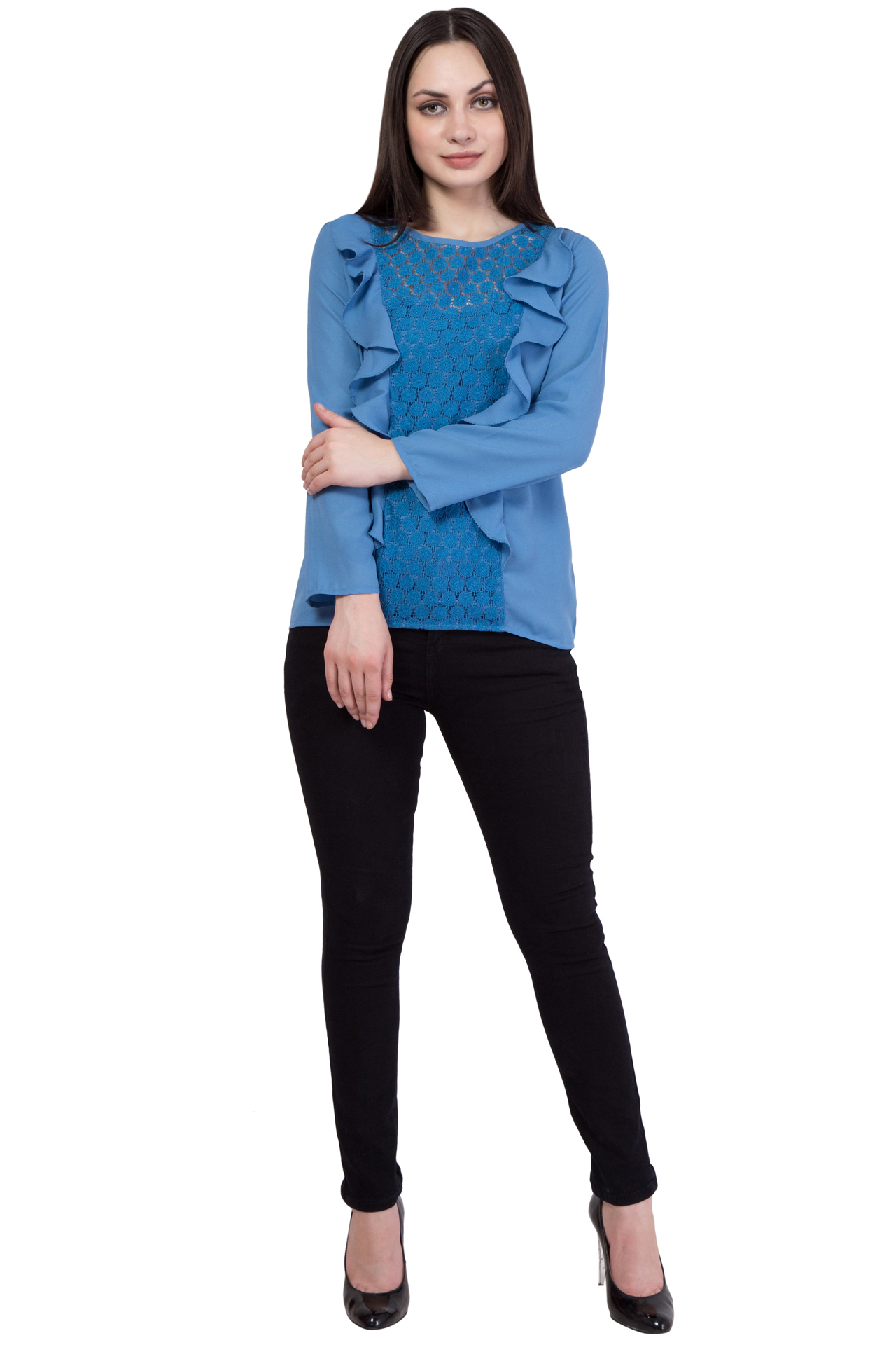 Poly Sumer Cool - Polyester Fabric, Xs To Xl Sizes | Classic Full Sleeve Top With Lace Decoration